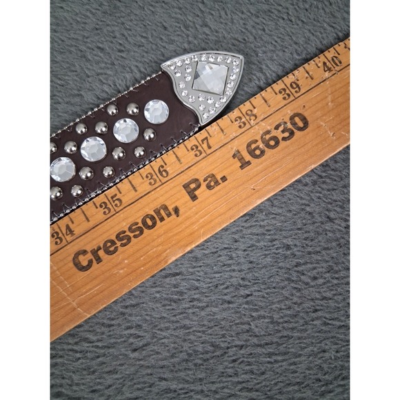 Brown Western Leather Belt Rhinestone Rodeo‎ Queen Sparkle 36 M Cross Biker Punk main image 7